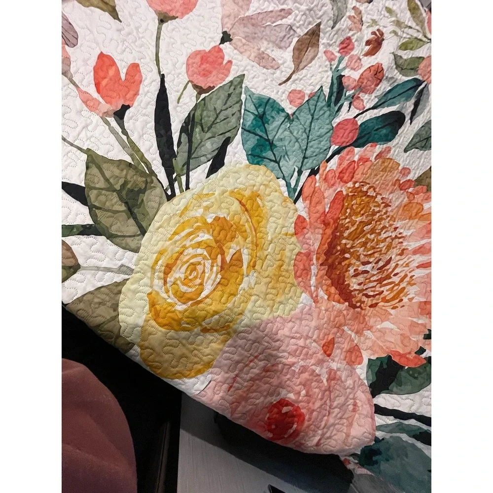 Queen Size Multi color/pink floral Quilted Quilt Bedspread‎